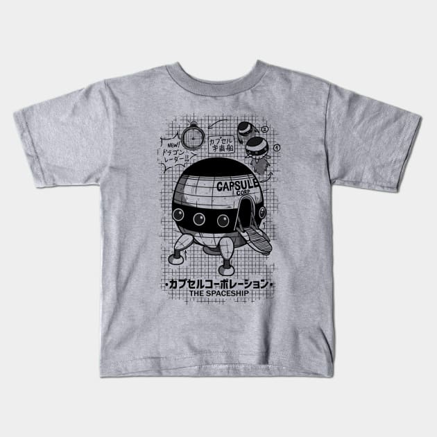 Capsule Spaceship Kids T-Shirt by Pescapin